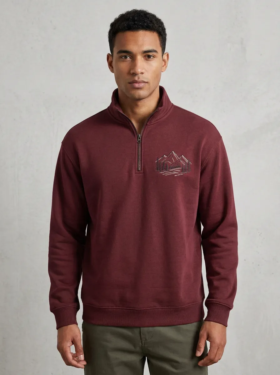 Men's Nature Mountain Forest Graphic Zip-Neck Sweatshirt