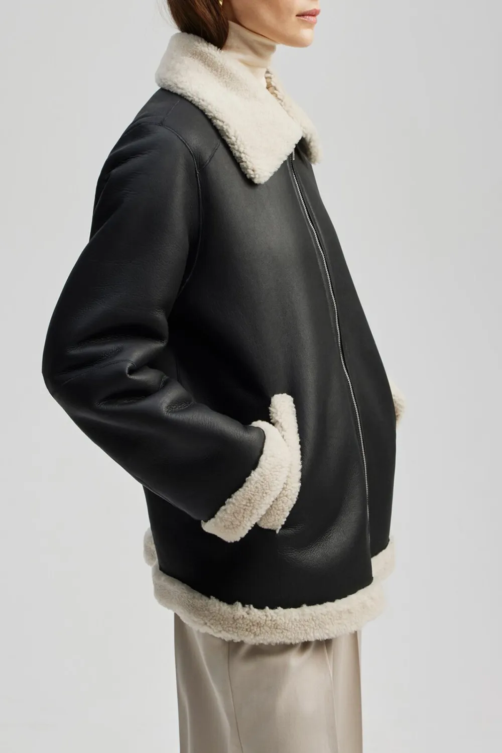 Shearling Collar Leather Jacket