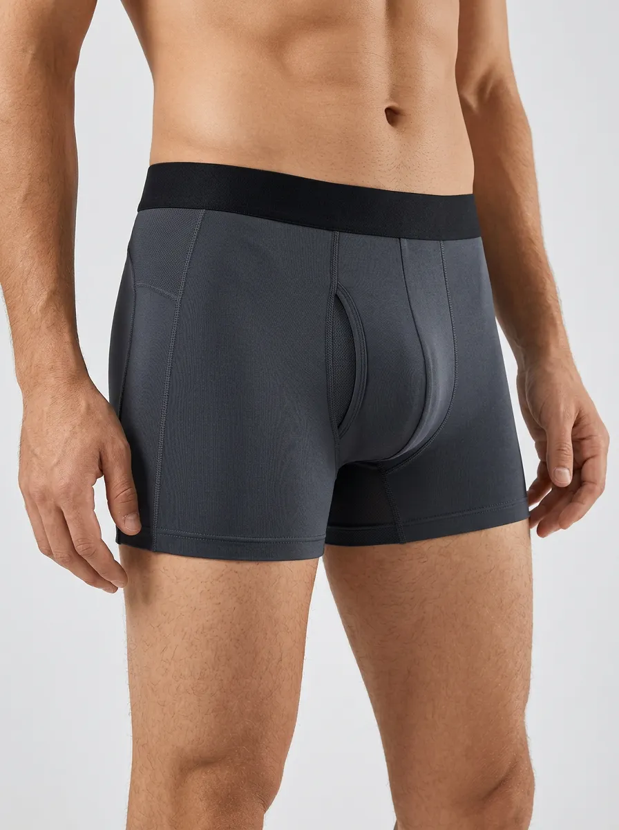 Men's Solid Charcoal Grey Athletic Printed Boxer Briefs