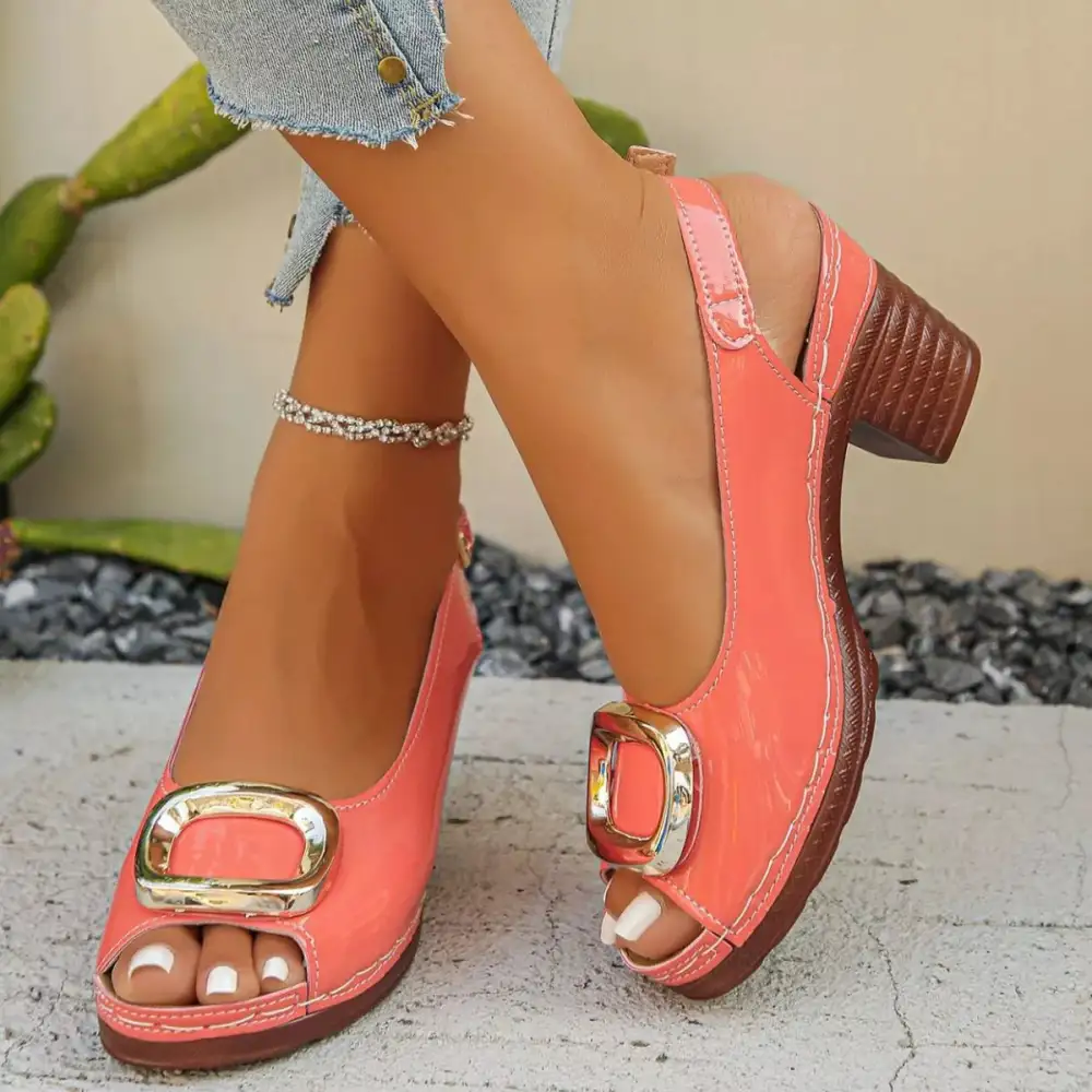 Textured Peep Toe Block Heel Sandals