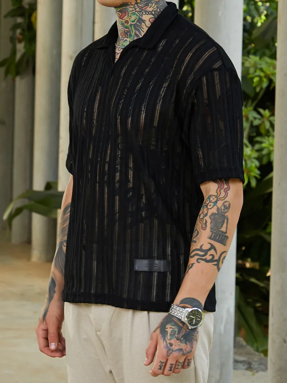 Striped Design Short Sleeve Polo Shirt