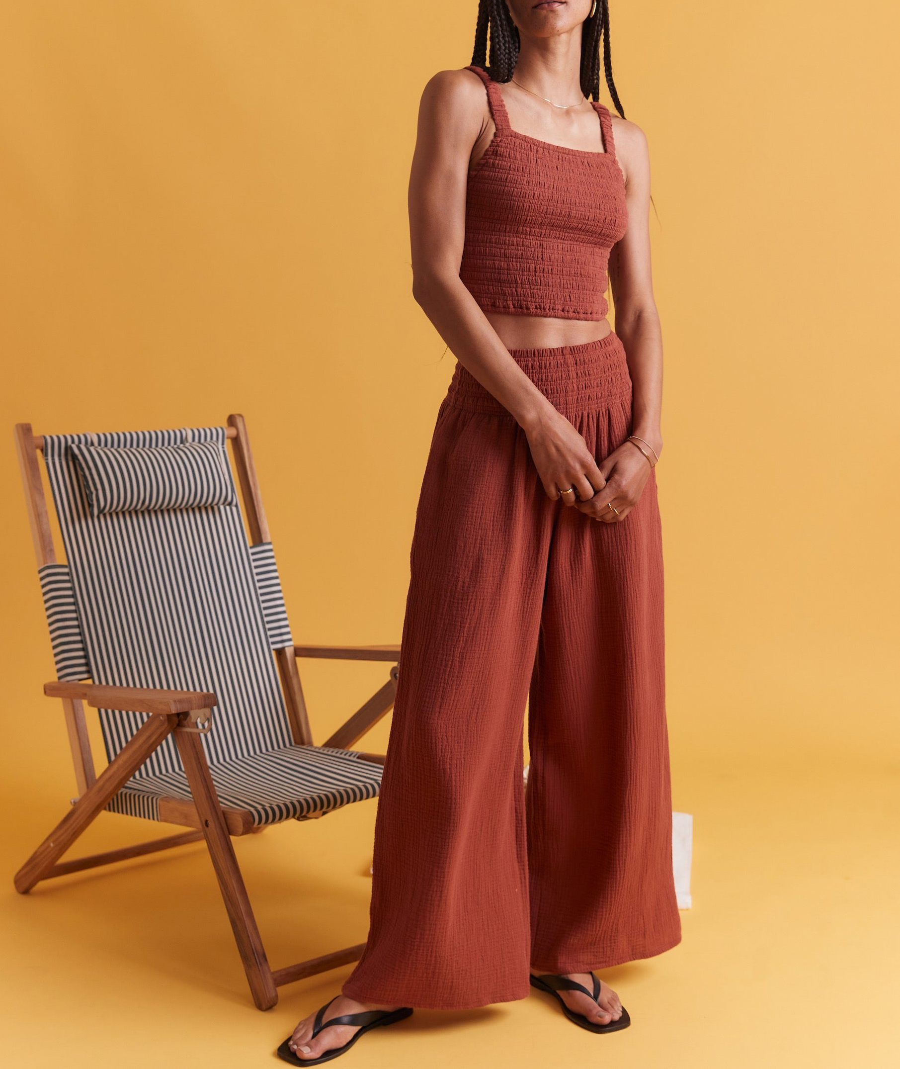 Rust-Colored Wide-Leg Palazzo Trousers