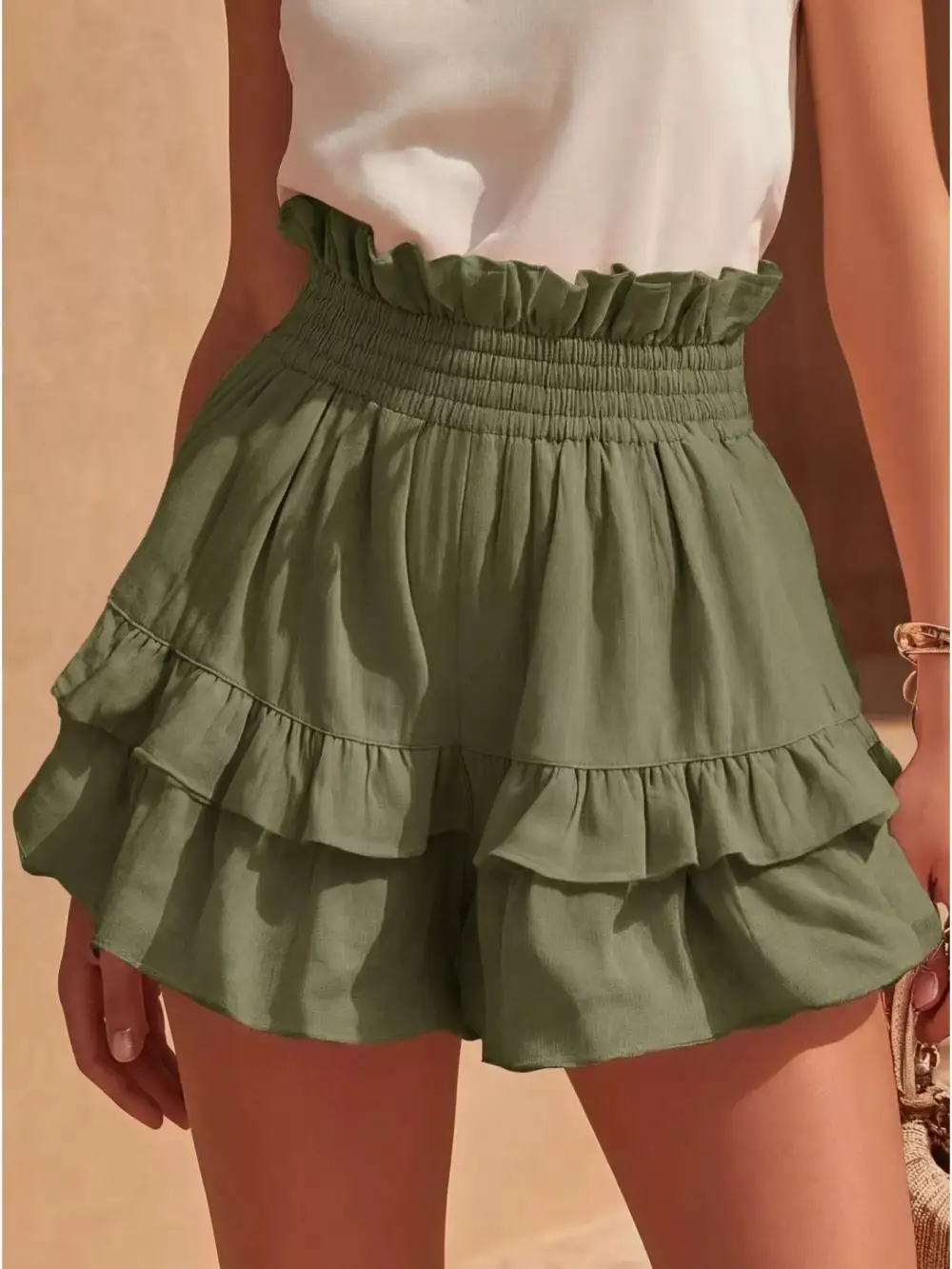 Full Size Ruffled High-Waisted Shorts Plus Size