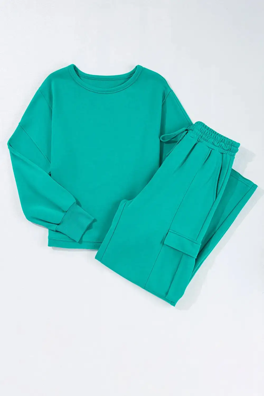Pocketed Round Neck Long Sleeve Top And Drawstring Pants Set