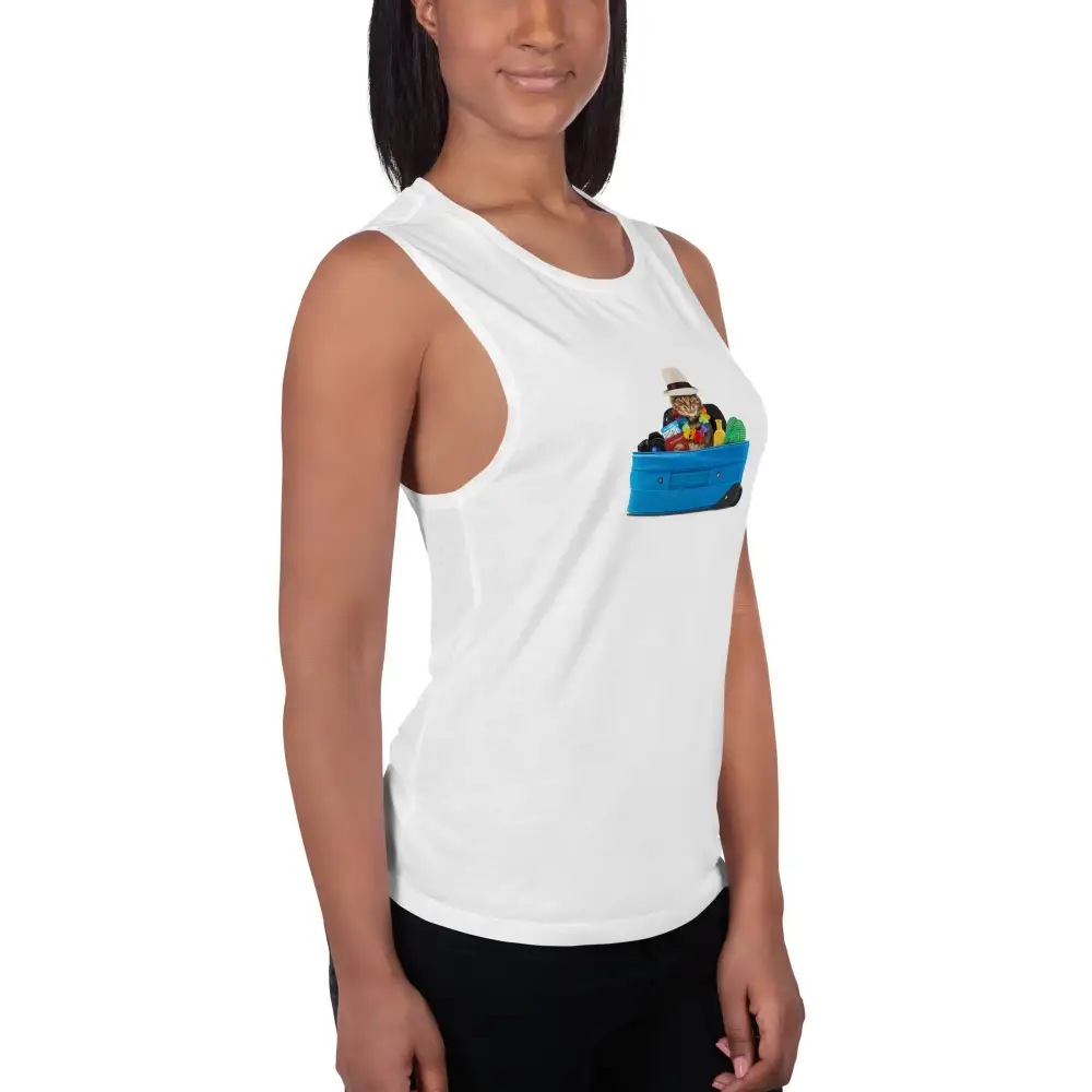 Graphic Ladies Muscle Tank Cat Tourist Tank Top