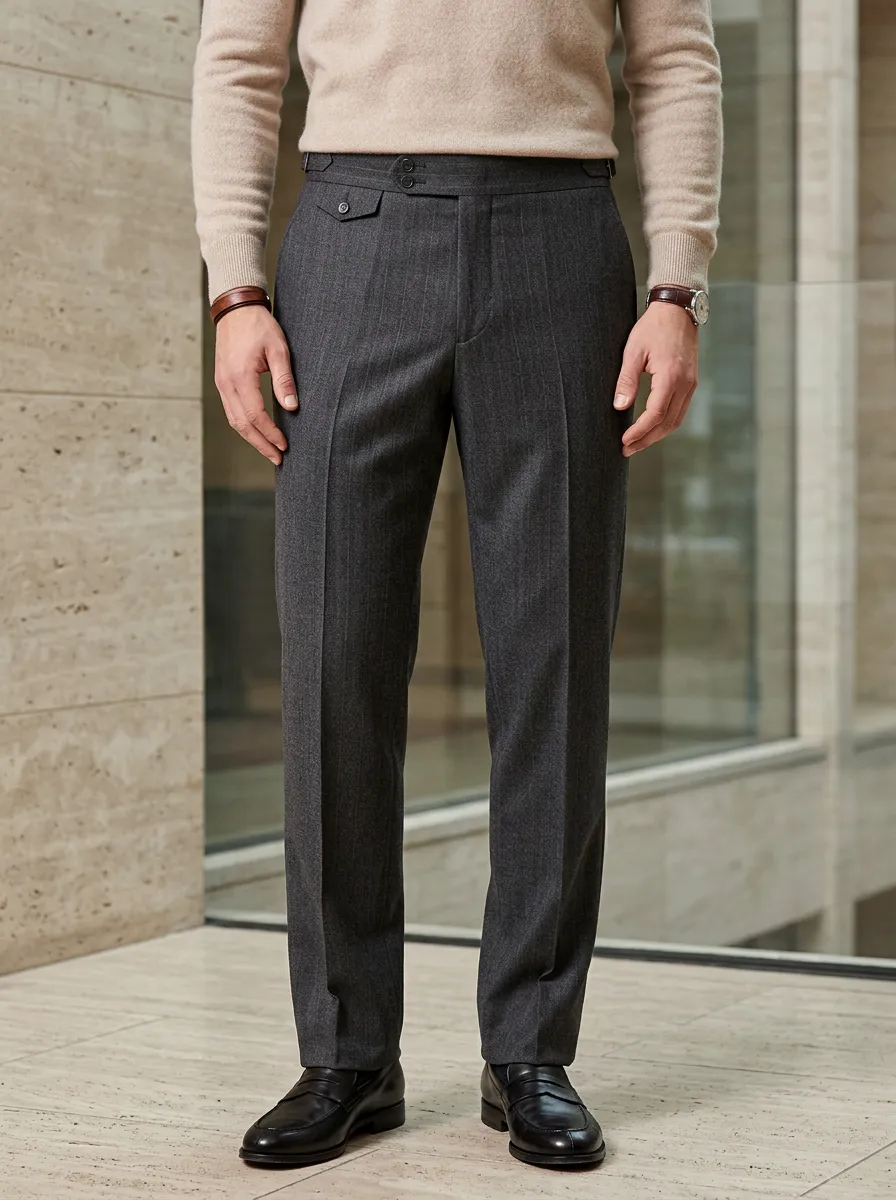 Men's Business Formal Charcoal Pinstripe Tailored Trousers