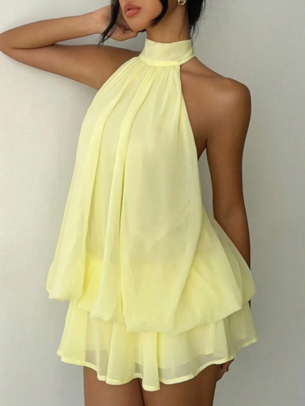 Tiered Halter Mini Dress