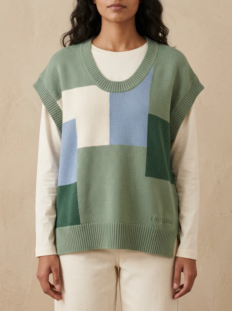 Easy Living Colorblock Patchwork Sweater Vest