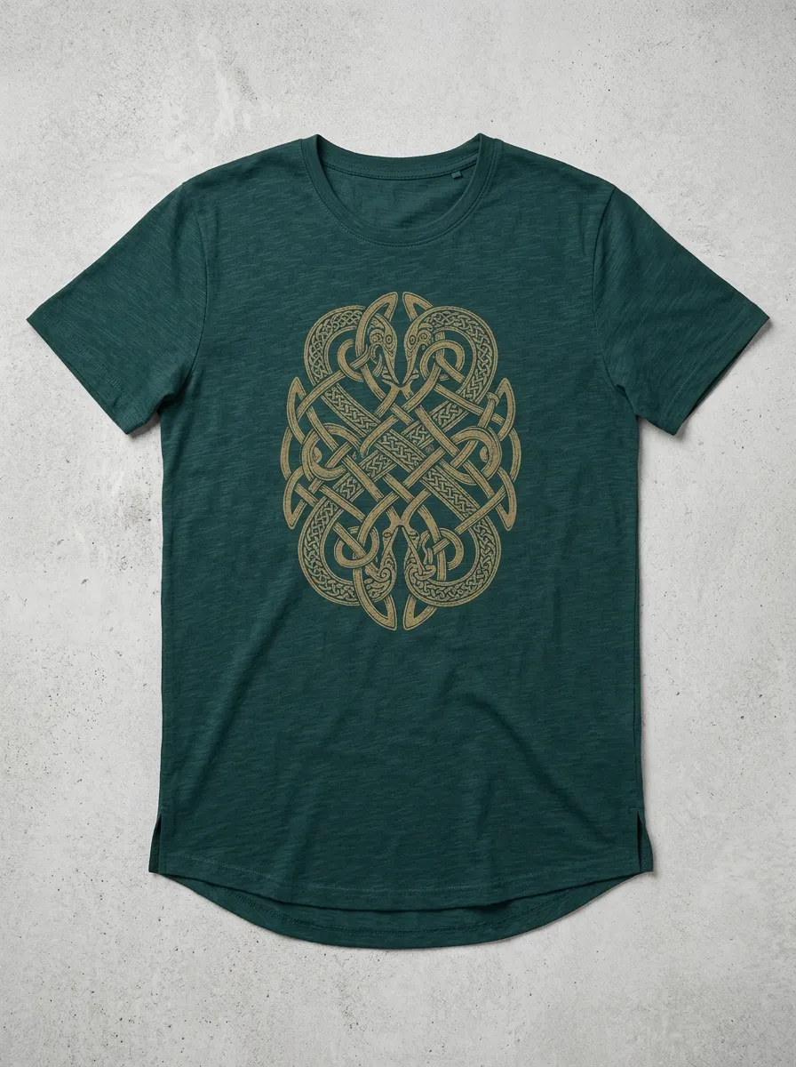 Men's Knotwork Crew-Neck Short-Sleeve Chest-Sleeve T-Shirt