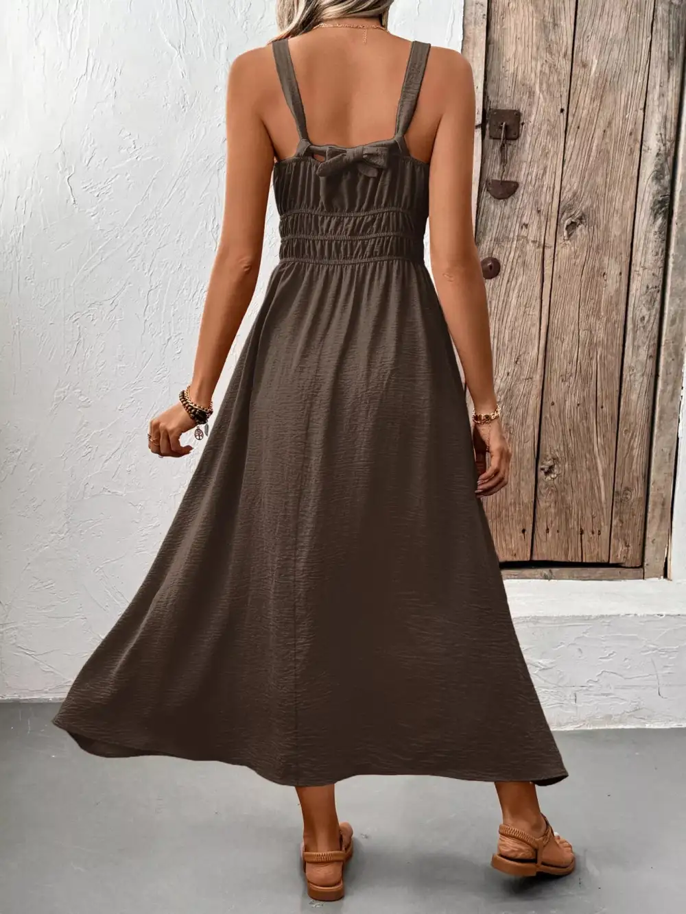 Smocked Sleeveless Midi Dress