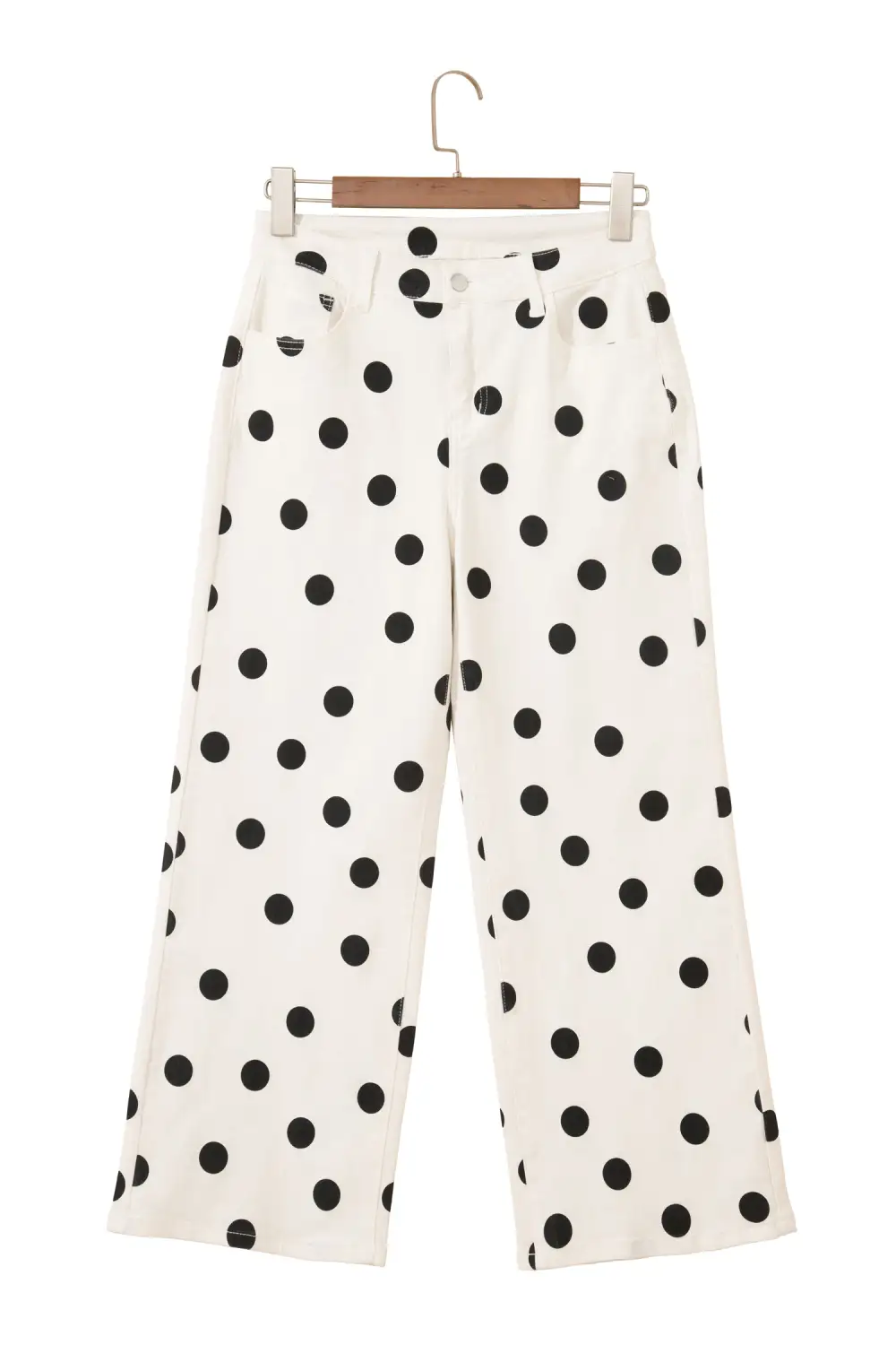 Polka Dot Print Wide Leg Ankle Length Jeans