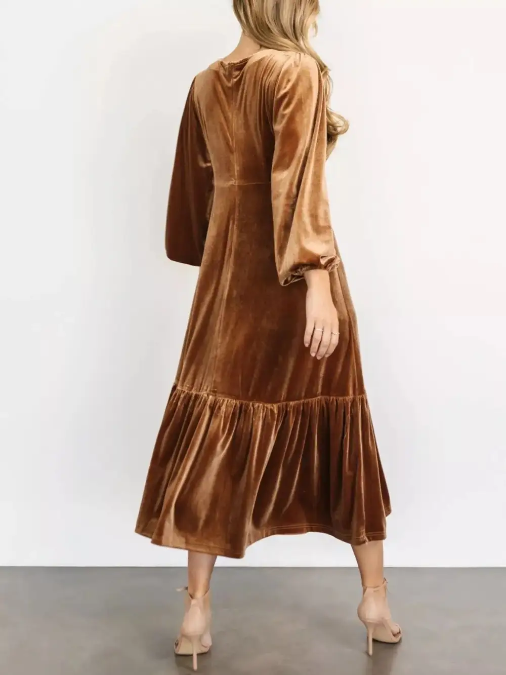 Velvet Tiered Long Sleeve Midi Dress