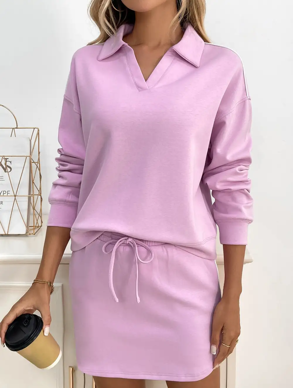 Sport Collar Top Skirt Set