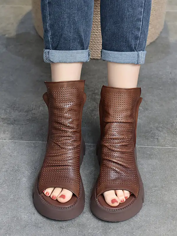 High Top Open-Toe Mesh Zip Platform Heeled Sandals
