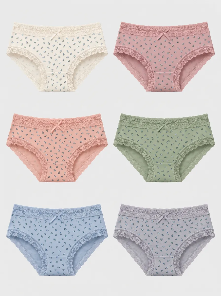 Women's Multicolor Floral Lace-Trim Briefs 6-Pack