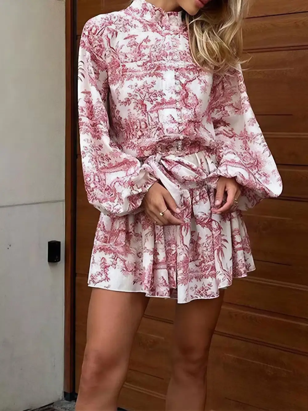 Layered Detail Printed Tie Waist Dress