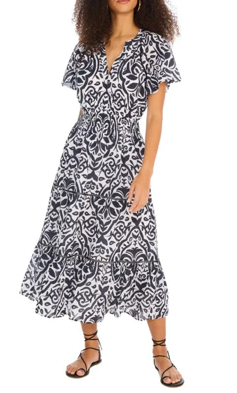 Black White Medallion Print Maxi Dress