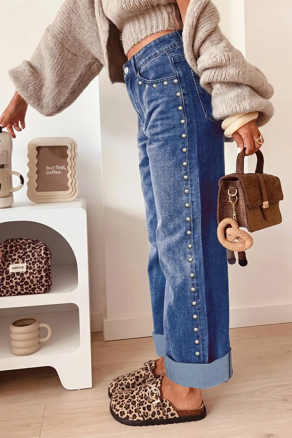 Relaxed Studded Straight Leg Jeans