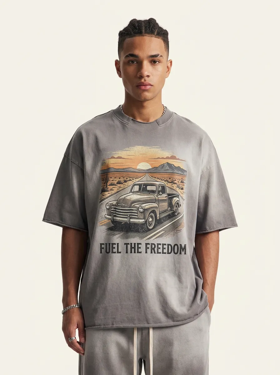 Men's Vintage Truck Desert Road Fuel The Freedom Printed T-shirt