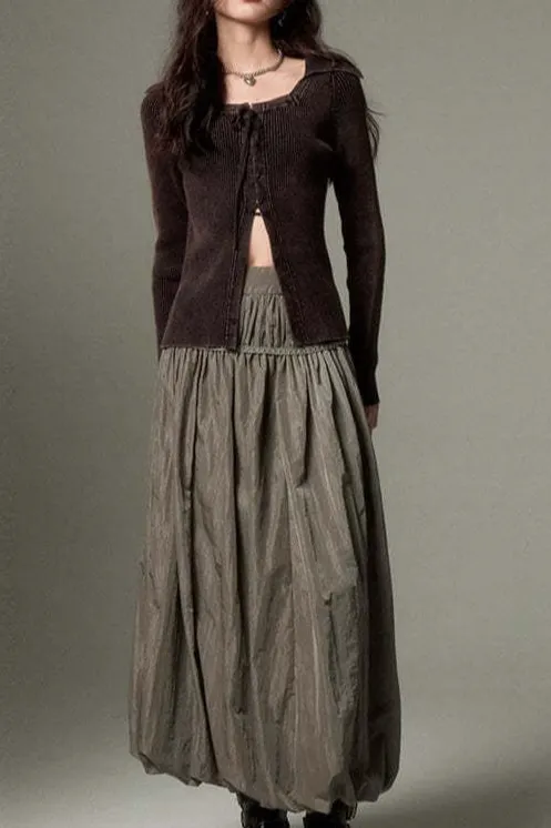 Ruffled Flowy Vintage Midi Skirt