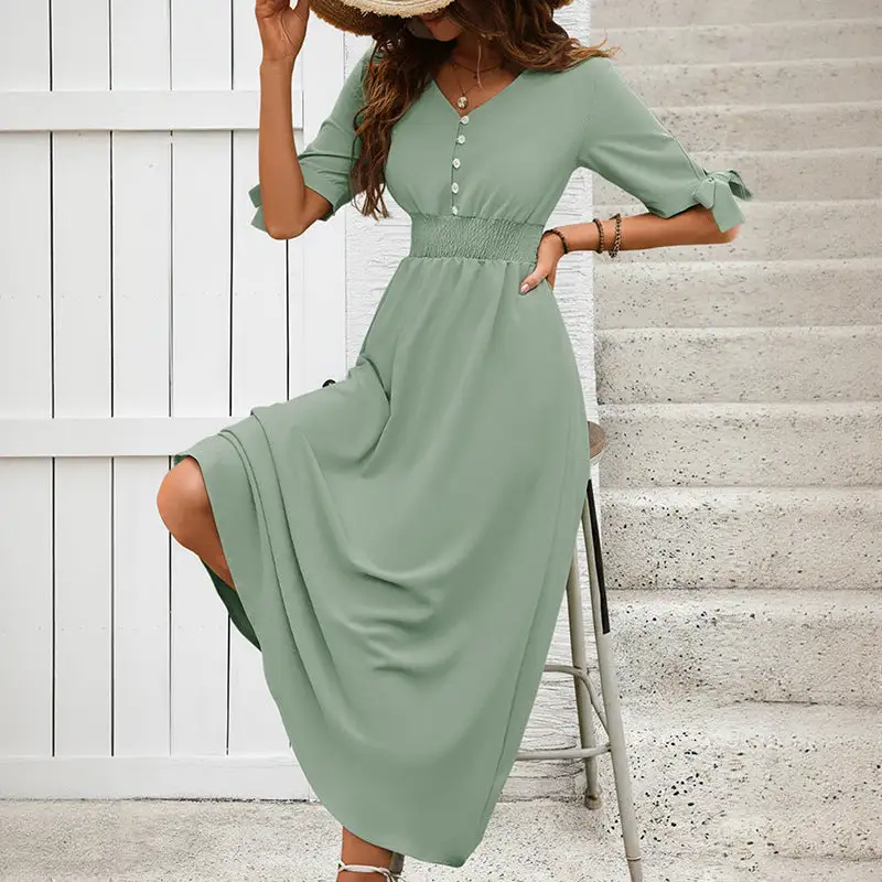 Women's V-Neck Ruffled Summer Maxi Dress