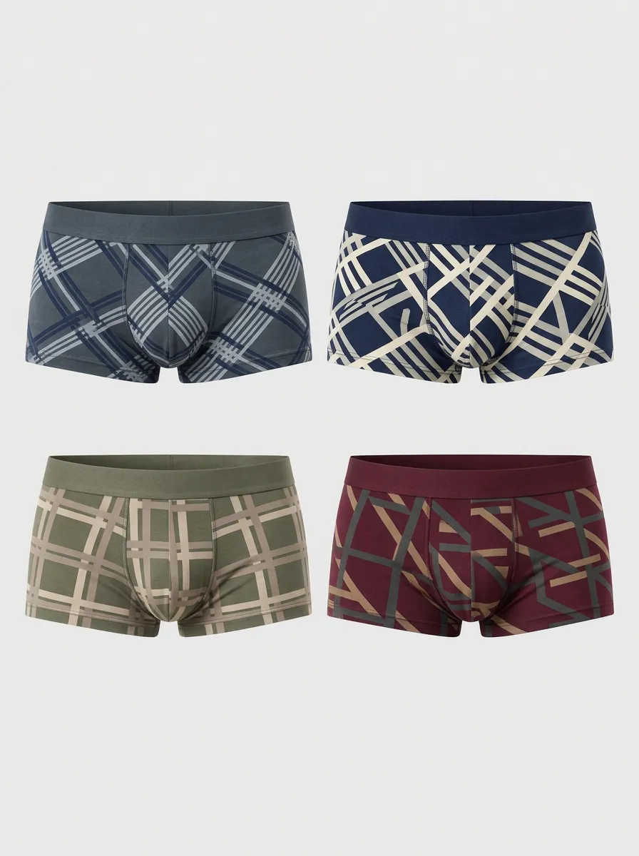 Men's Plaid Geometric Boxer Briefs 4-Pack