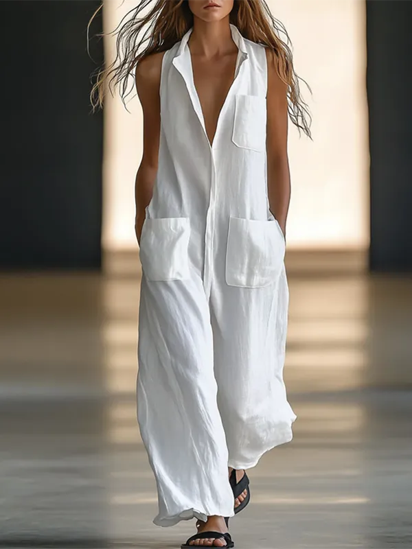 Losse Mouwloze Effen Kleur Split Joint Jumpsuits Met