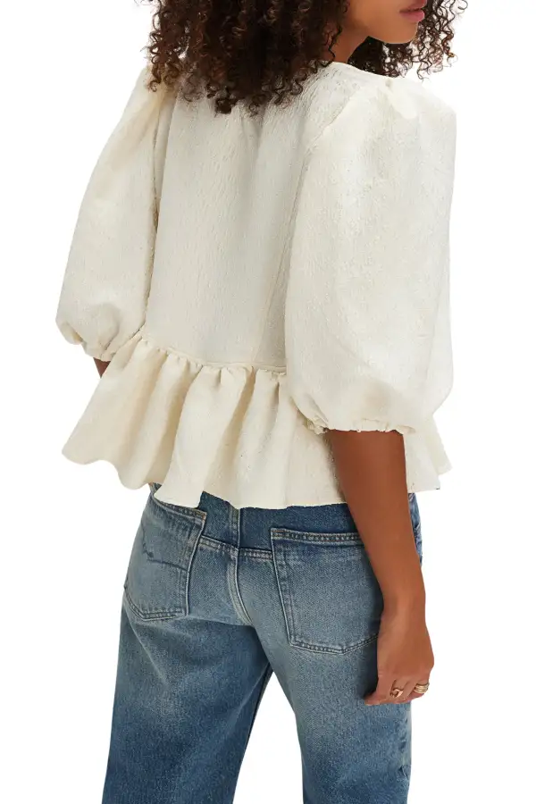 Button Down Bow Tie Ruffle Peplum Shirt