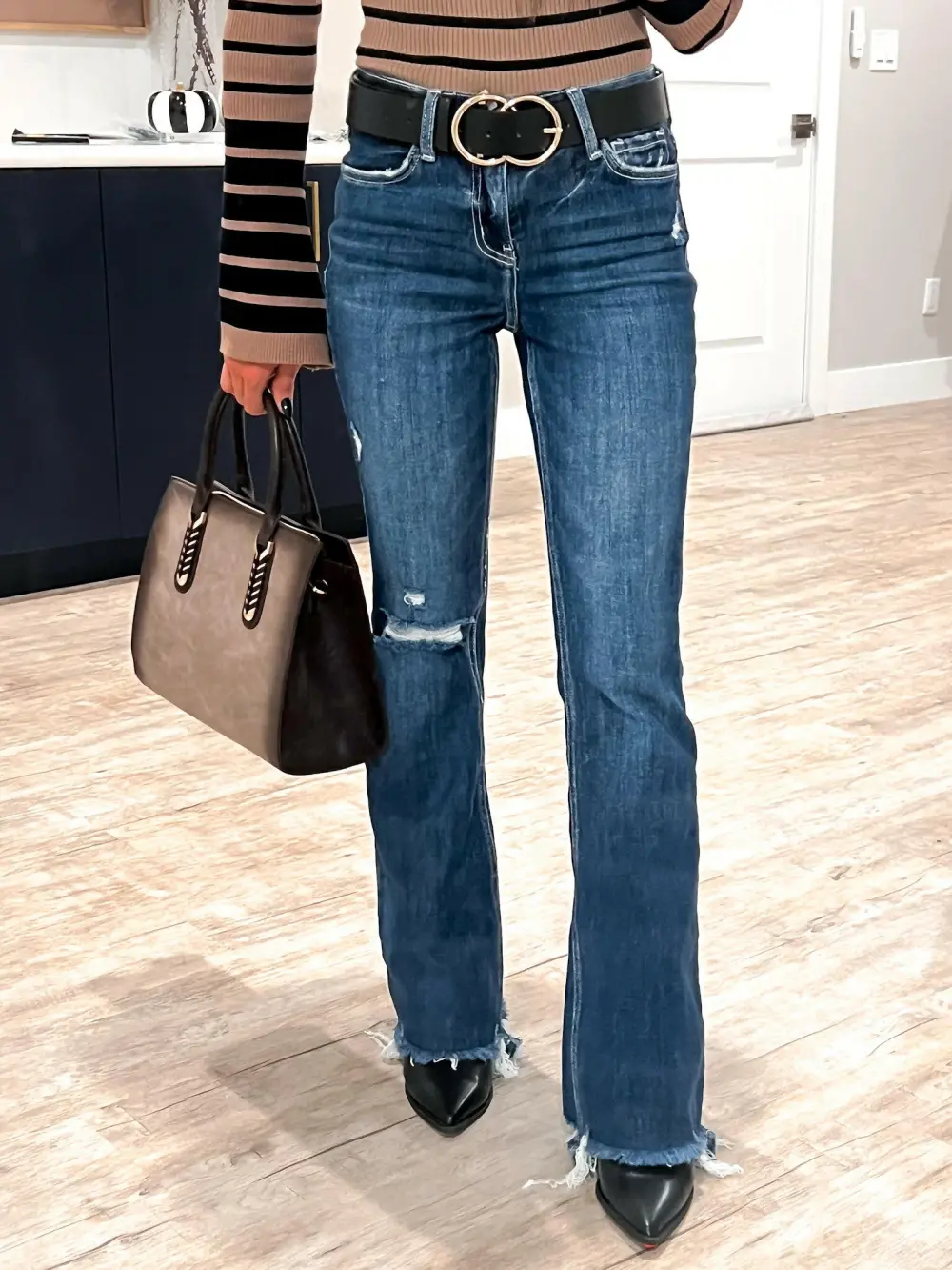 High Rise Distressed Flare Jeans