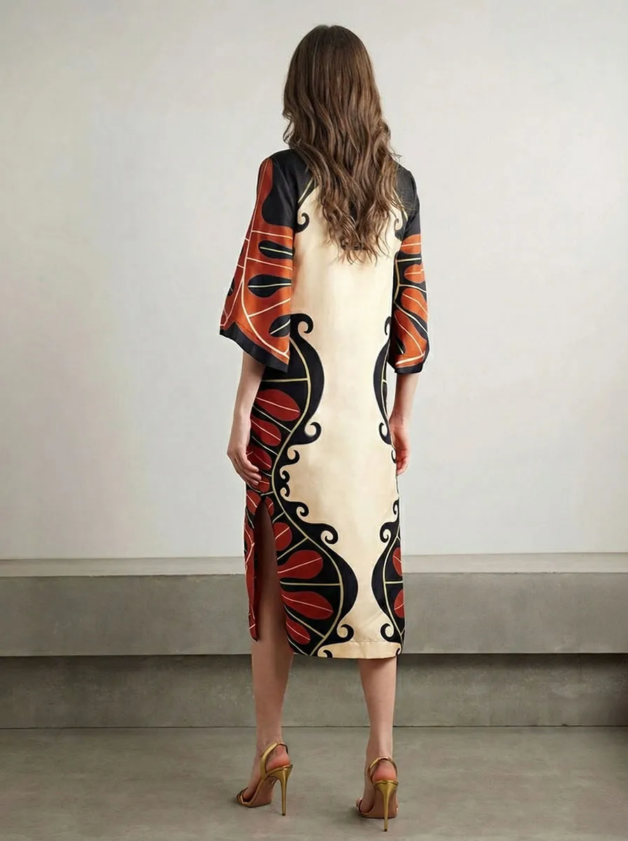 Abstract Swirl Print Midi Dress