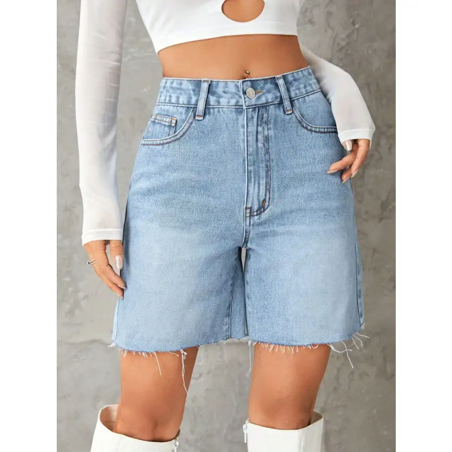 Frayed Hem Denim Shorts