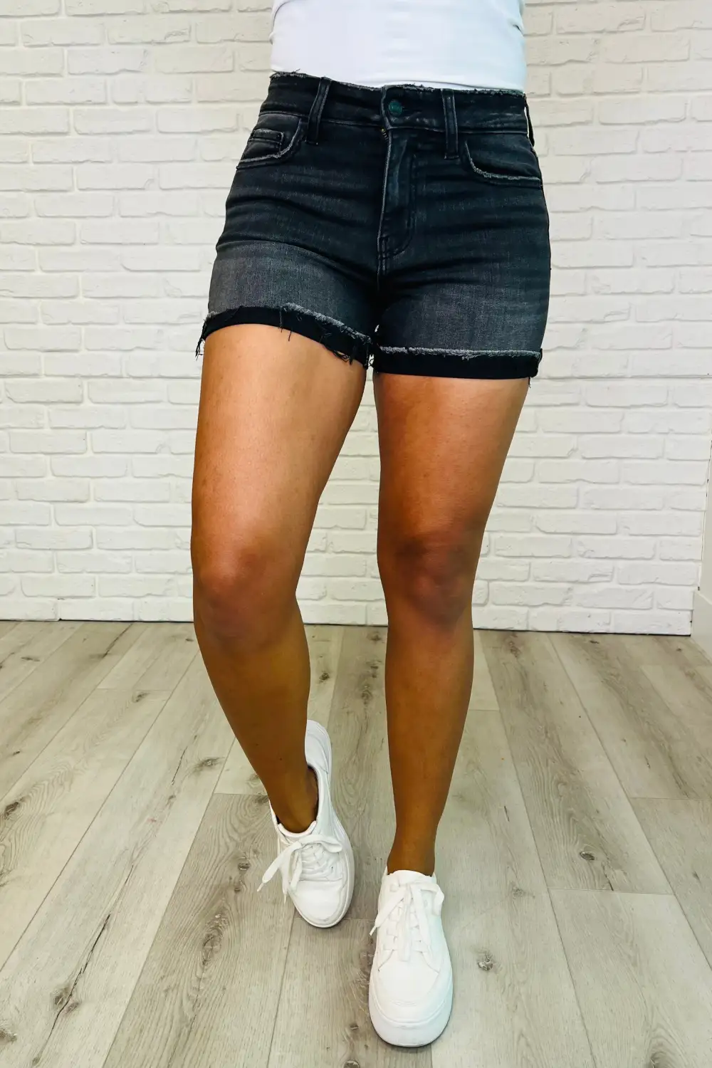 Distressed Hem Shorts in Washed
