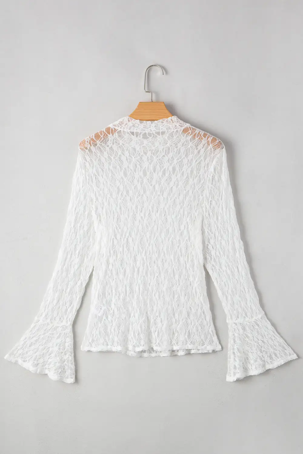 Lace Trim Sheer Bell Sleeve Blouse