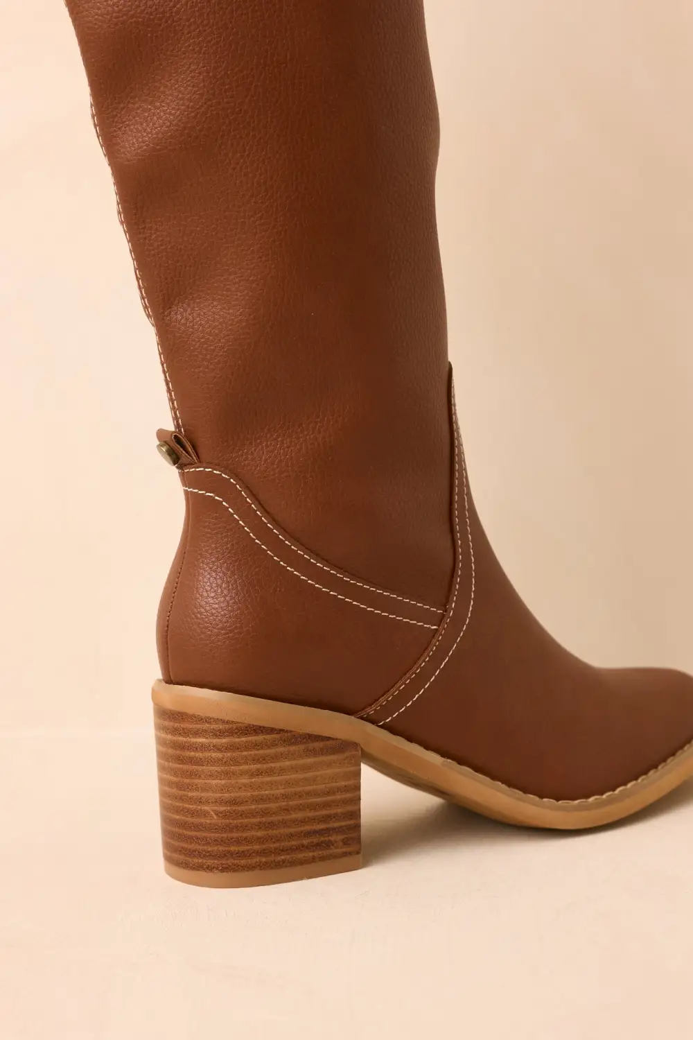 Faux Leather Almond Toe Block Heel Textured Knee High Boots