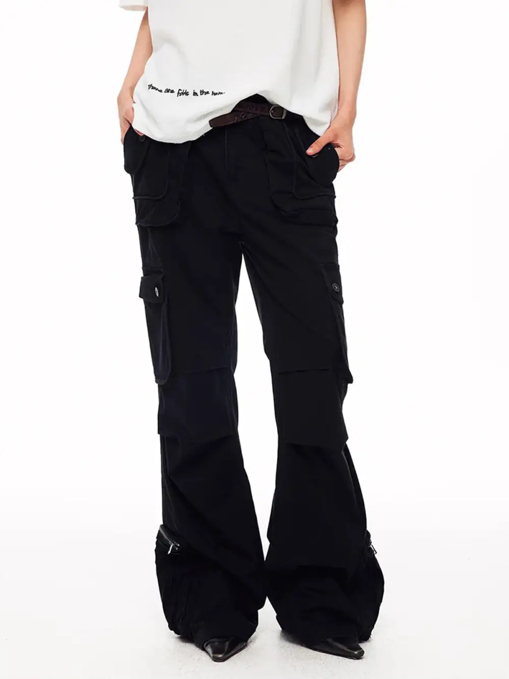 Wide-Leg Lace-Up Cargo Pants