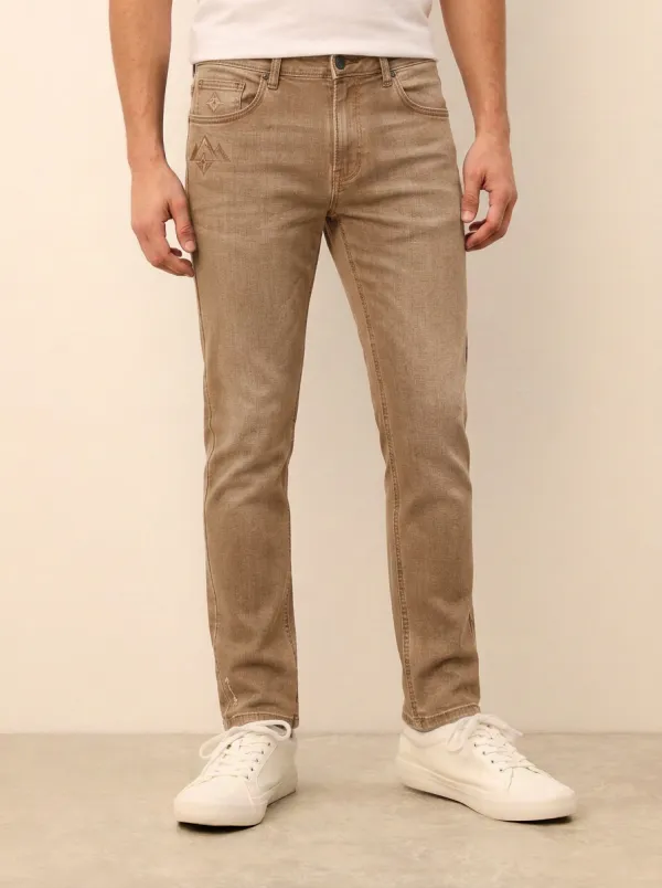 Men's Modern Flexible Embroidered Detail Stretch Denim Jeans