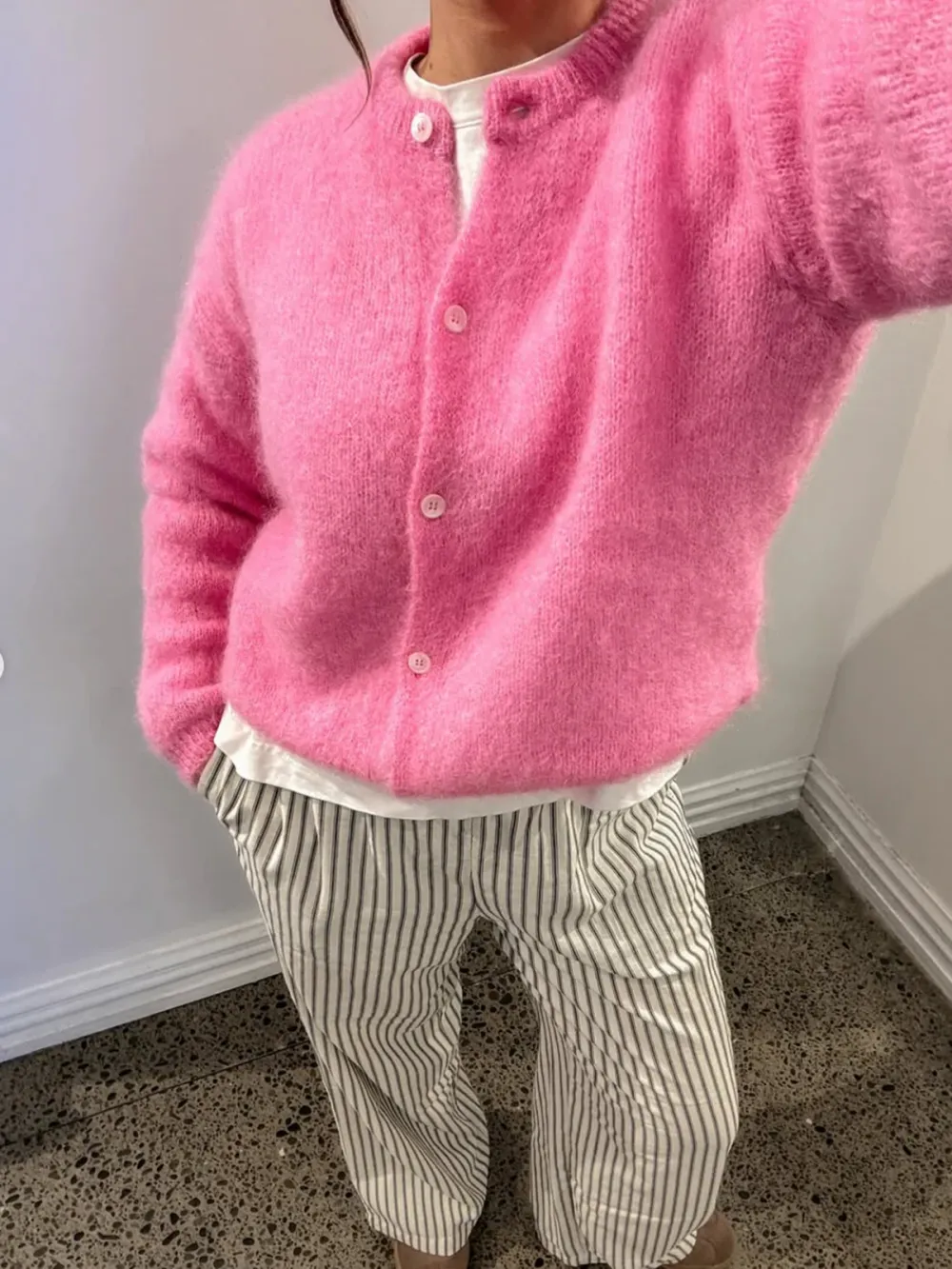 Casual Style Cardigan Rose Pink