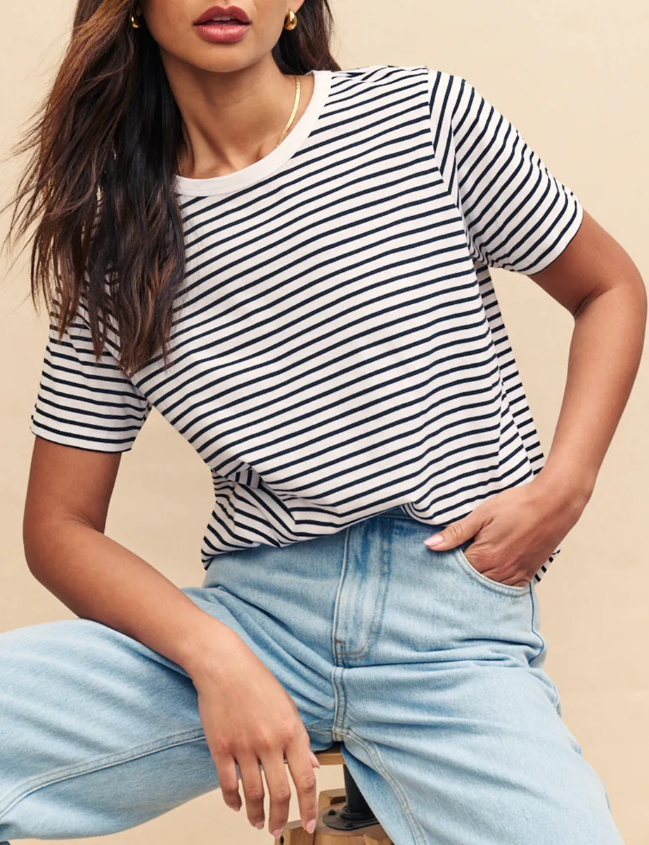 Striped Easy Fit Crew Neck T-shirt