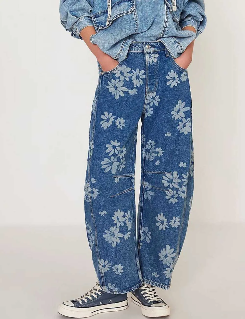 Barrel Print Jeans Daily Denim Pants