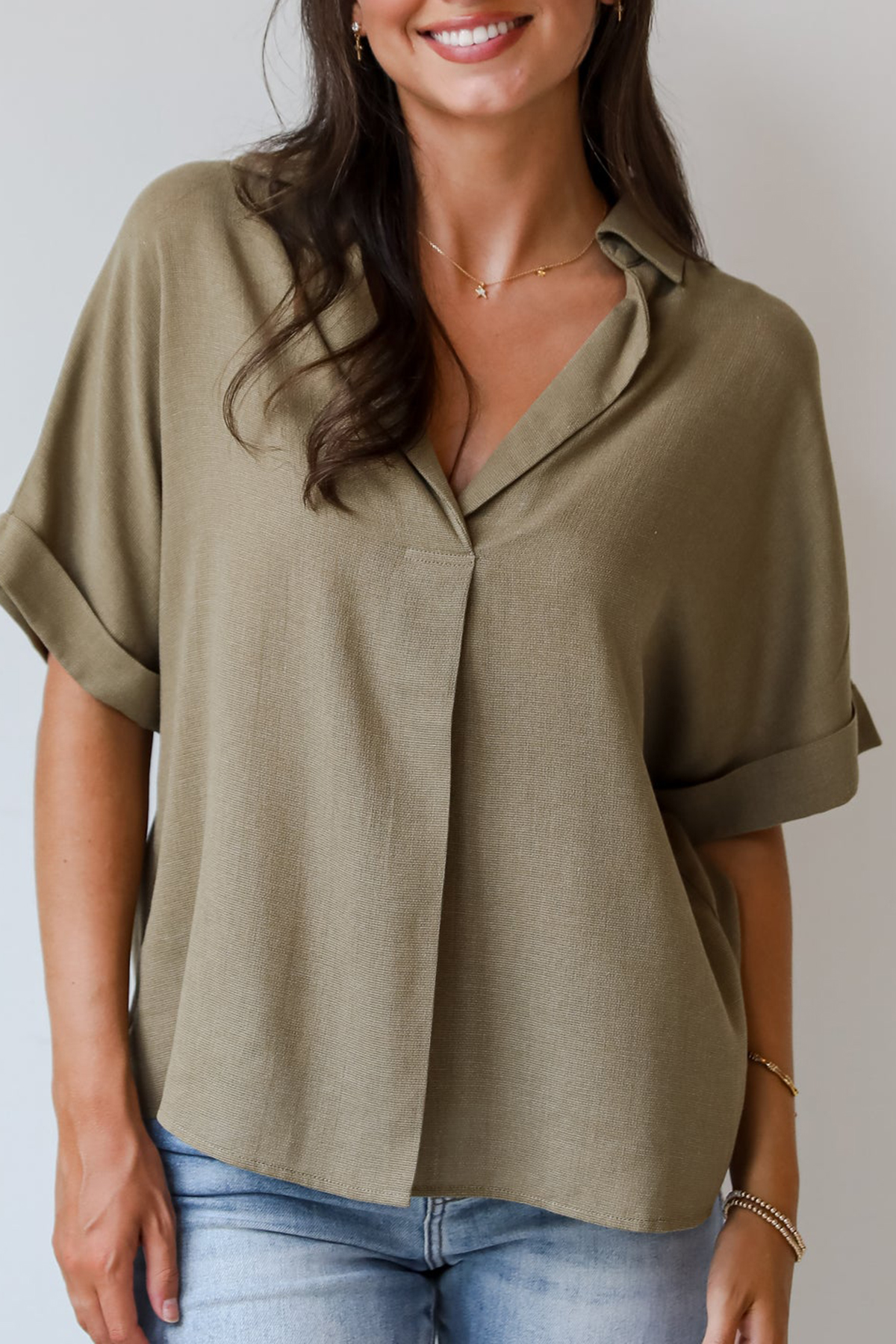 Breezy Fascination Olive Blouse