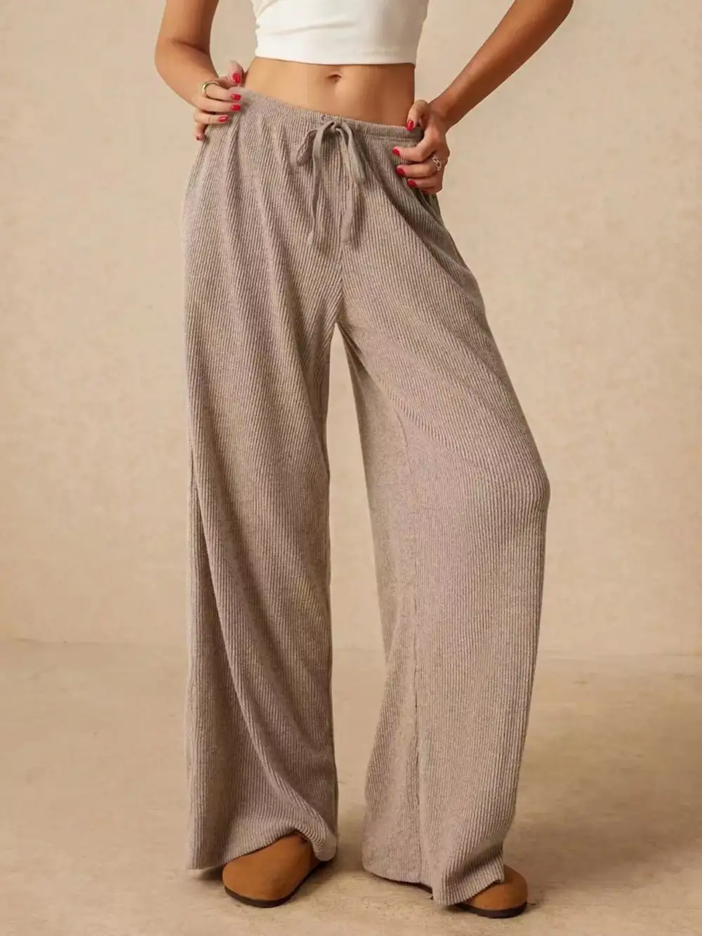 Wide Leg Drawstring Casual Everyday Pants
