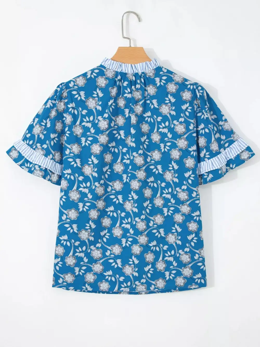 Relaxed Floral Print Ruffle Sleeve Blouse