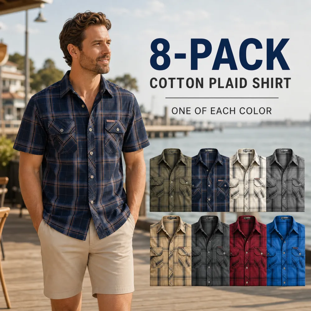 Men's Cotton Plaid Short Sleeve Shirt