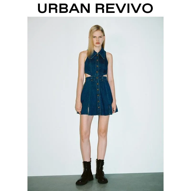 Cut-Out Sleeveless Denim Dress