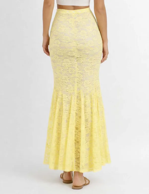 Chic Lace Flared Hem Maxi Skirt
