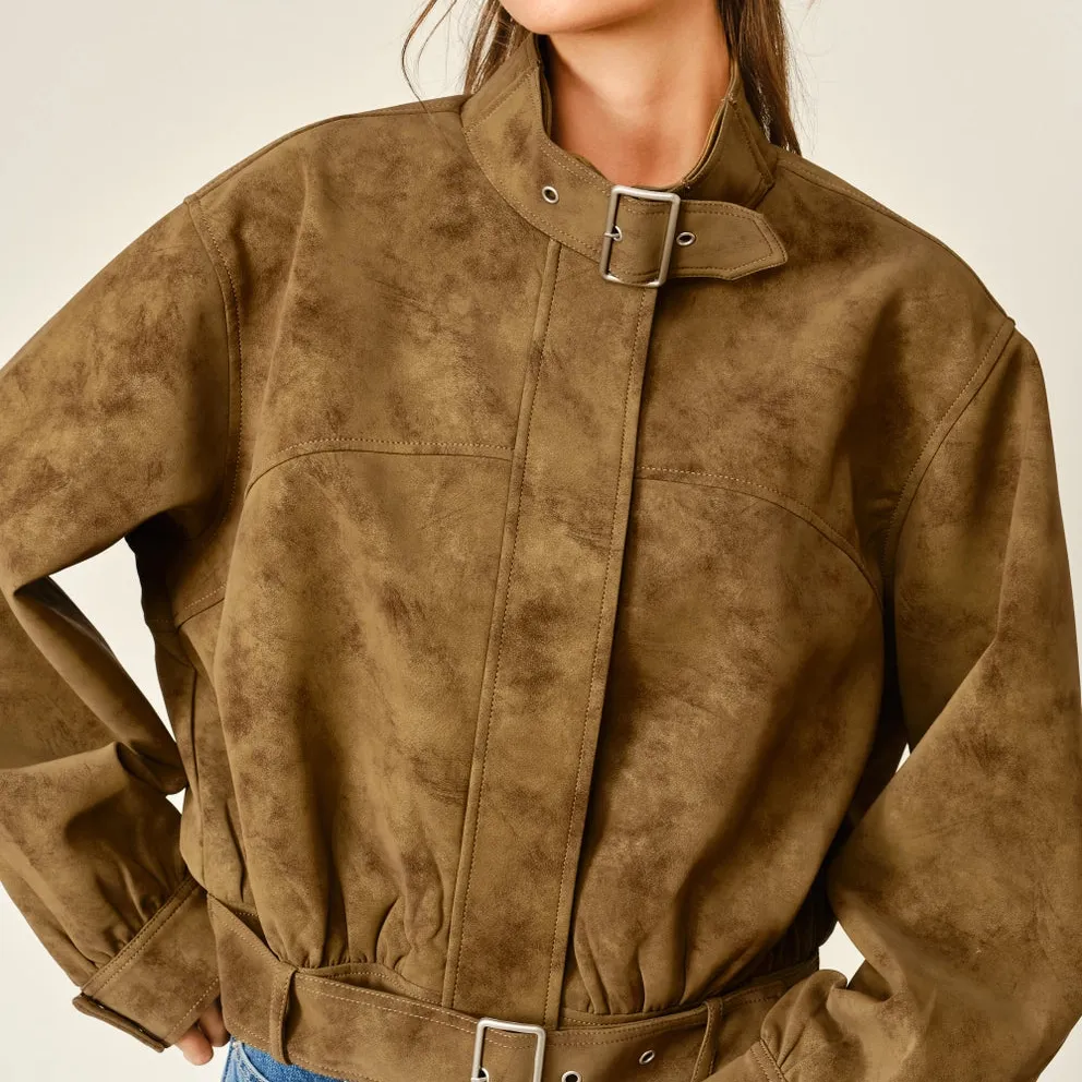 Vintage Leather Belted Jacket