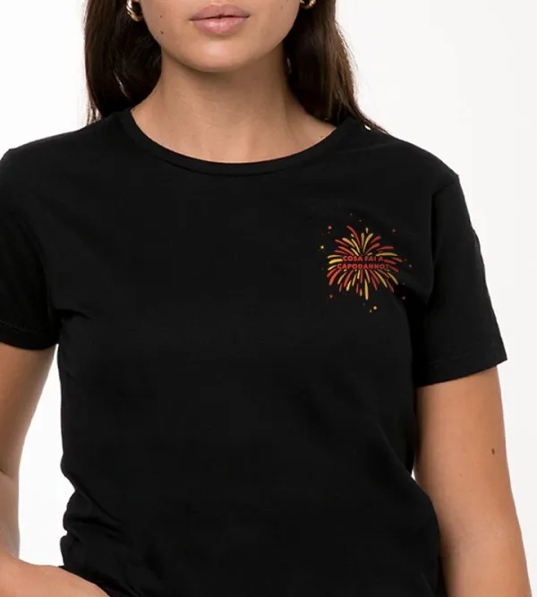 Fireworks Pattern Short Sleeve Black T-Shirt