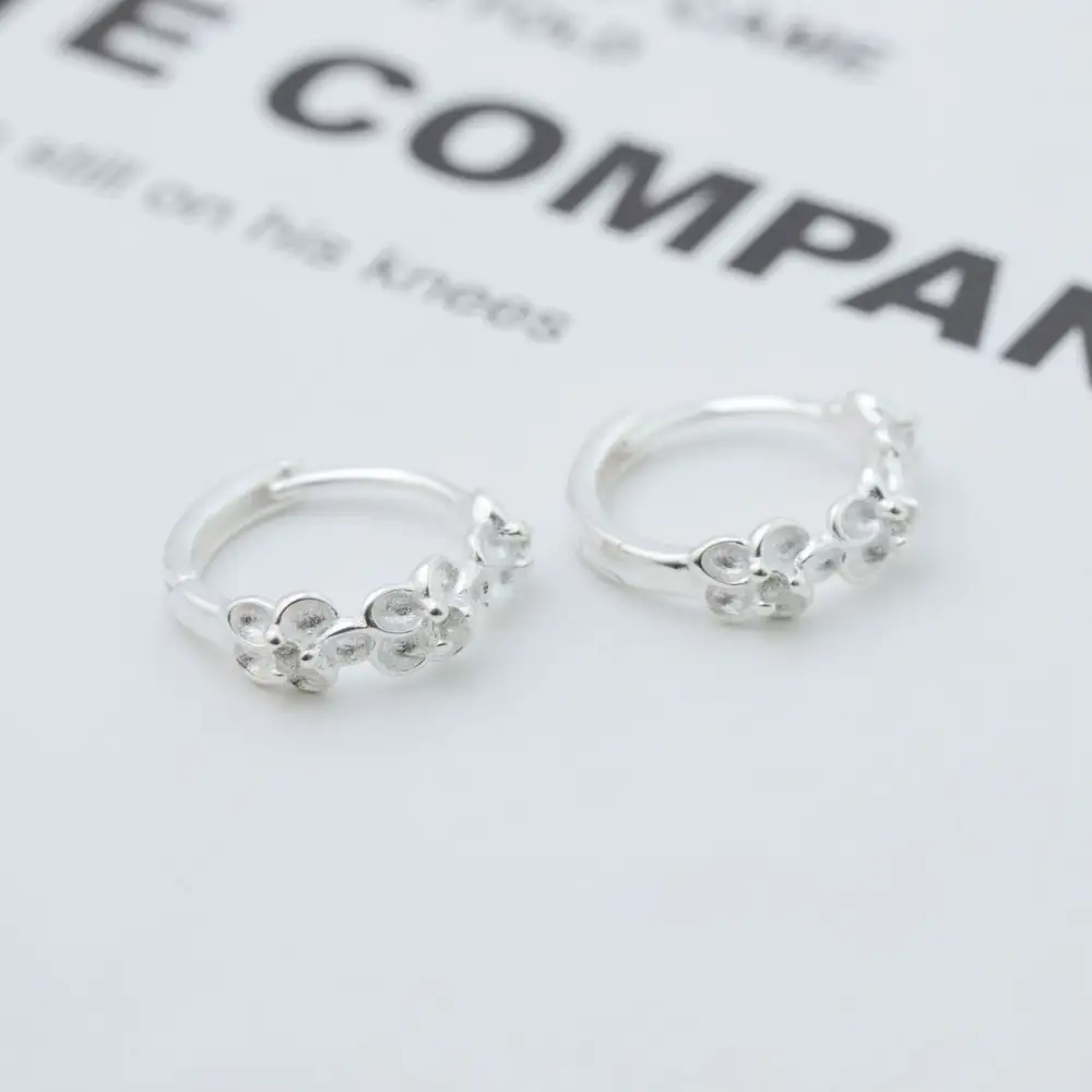 Sterling Silver Flower Hoop Earrings