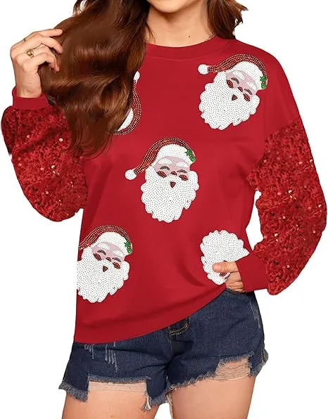 Womens Christmas Santa Sequin Sweatshirt – Sparkle, Celebrate & Stay Cozy