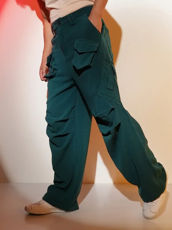 Green Mid-Rise Parachute Trousers